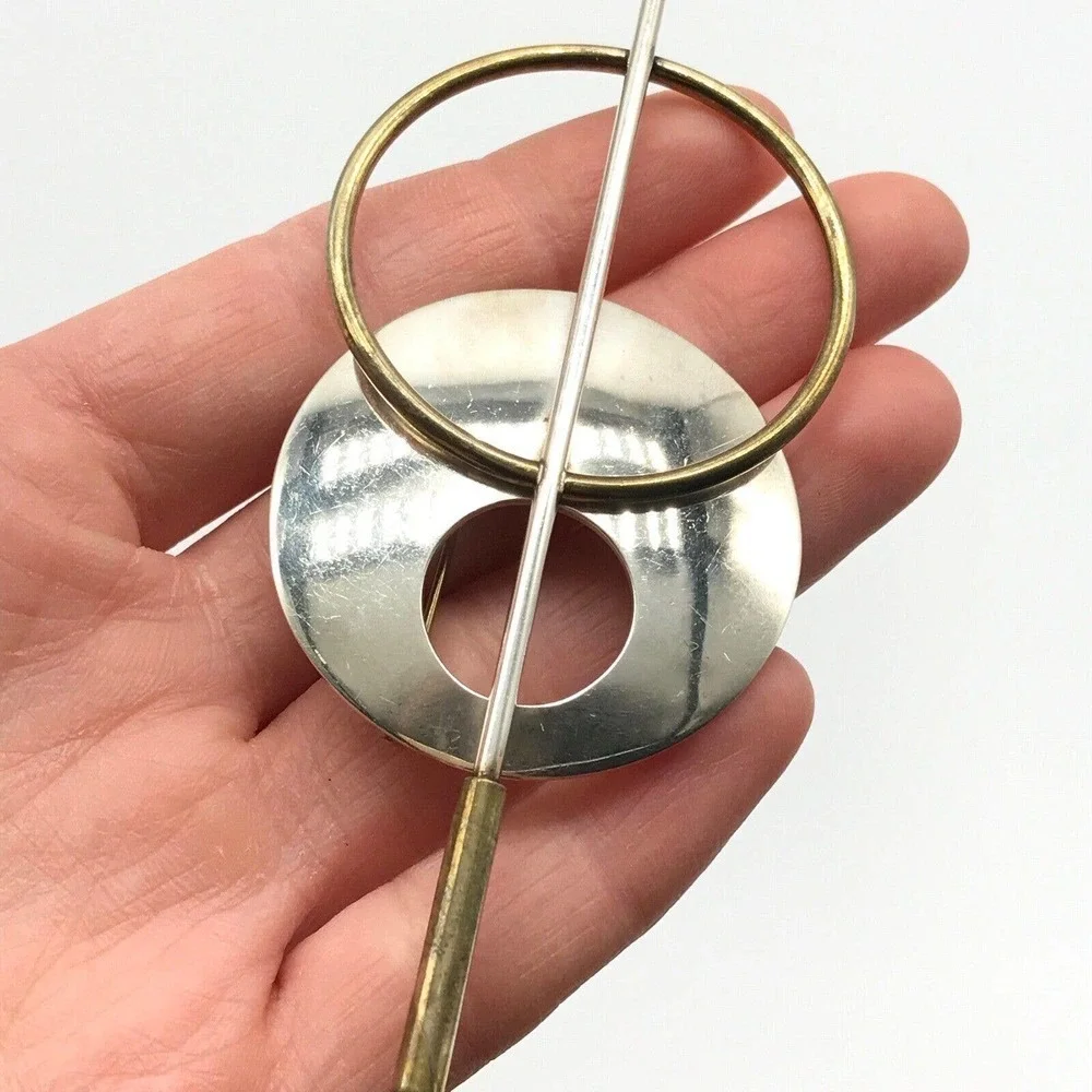 Vintage Taxco Laton 925 Mexico Sterling Silver Large Modernist Two Tone Brooch